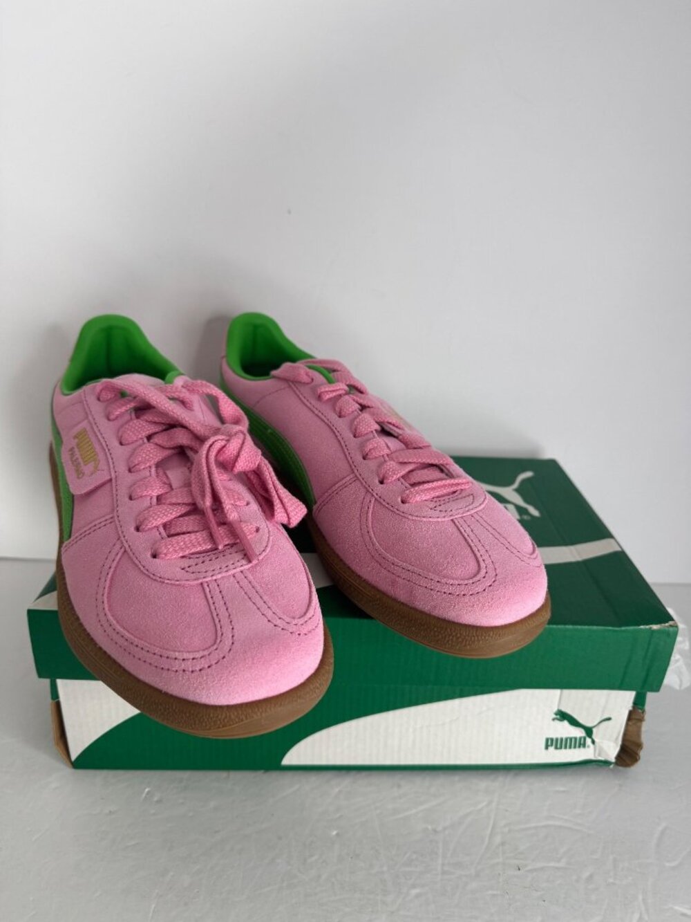 NIB Puma Palermo Special Pink Delight Puma Green-Gum EU 39 US 8.5 Suede - Picture 2 of 8